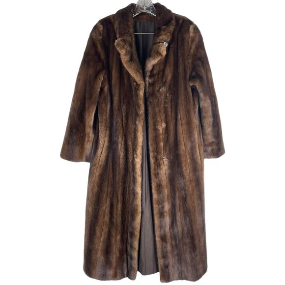 Vintage Nafia Real Mink Fur Long Coat Full Length Brown Size 8 - Picture 3 of 12